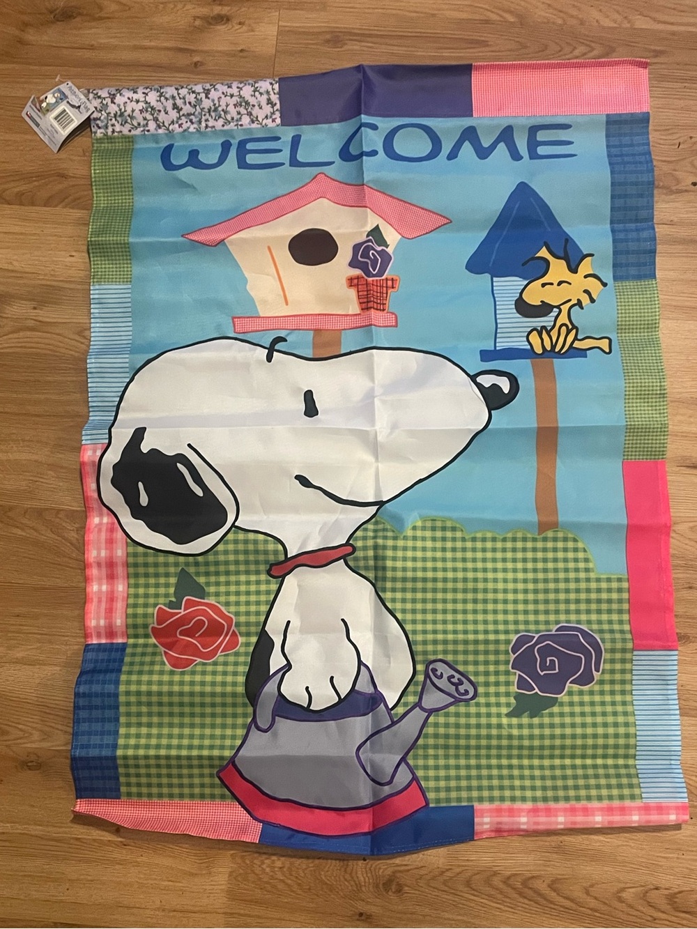 Peanuts Patchwork themed Flag snoopy welcome bird houses Woodstock Rare